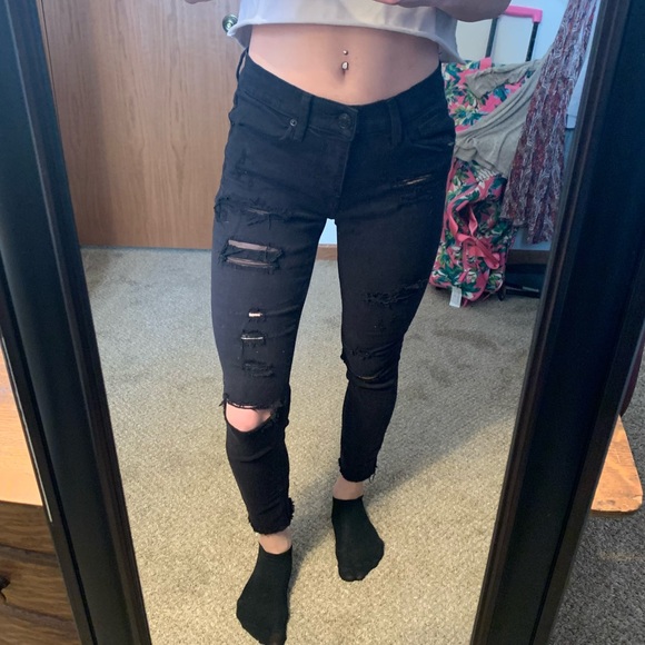 Express | Black Ripped Jeggings - Picture 1 of 6